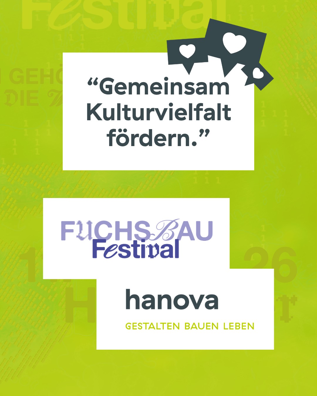 #kulturfördern — Kooperation mit dem Fuchsbau Festival.
 
Wir setzen ein Zeichen für den Erhalt kultureller Veranstaltungen in Hannover.
 
Als kommunales Immobilienunternehmen verstehen wir uns als aktiven Teil der Stadtgesellschaft. Es ist uns wichtig, kulturelle Veranstaltungen zu unterstützen und…